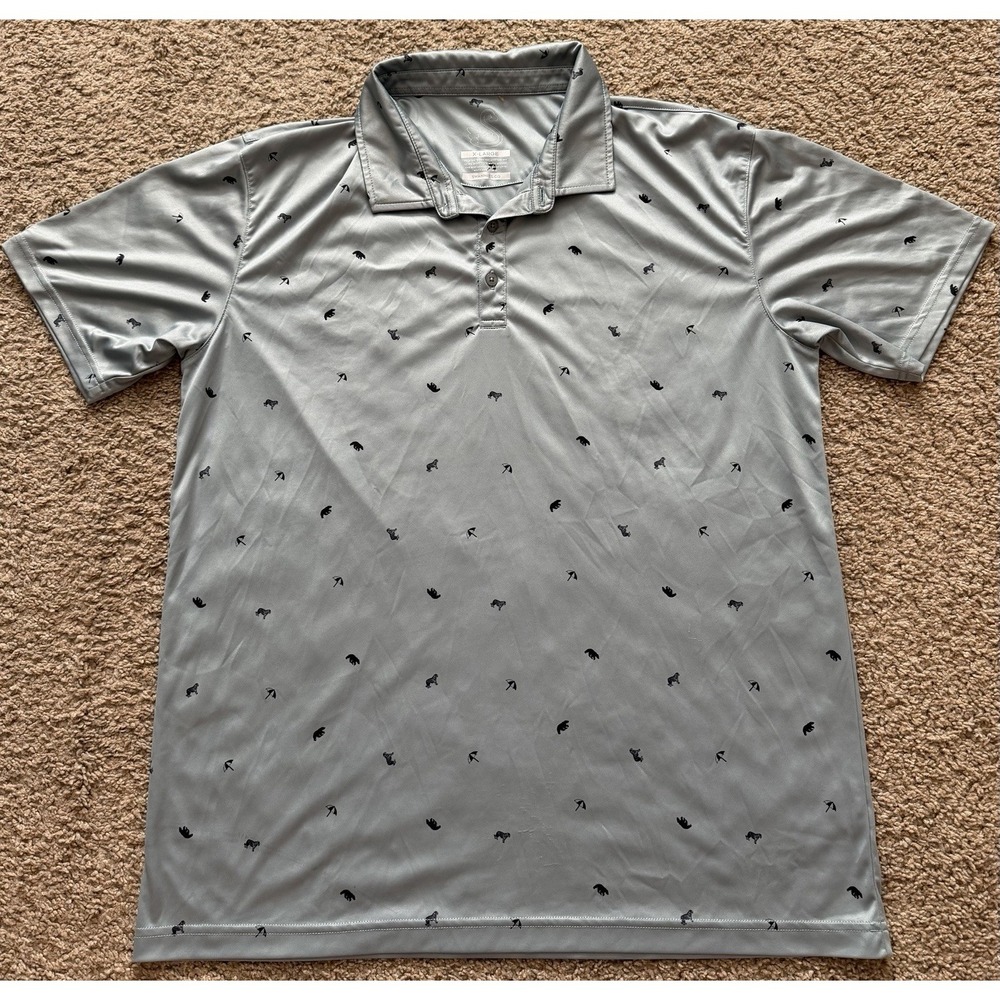 Swannies Mens Polo Shirt Light‎ Gray All Over Print Golf Performance Size XL